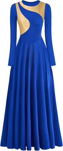 Women's Praise Dance Dress Irregular Gold Metallic Long Sleeve Church Robe Worship Liturgical Lyrical Dance Costume in Kuwait