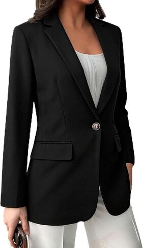 Womens One Button Blazer Long Sleeve Lapel Casual Office Blazer Tops with Pockets in Saudi Arabia
