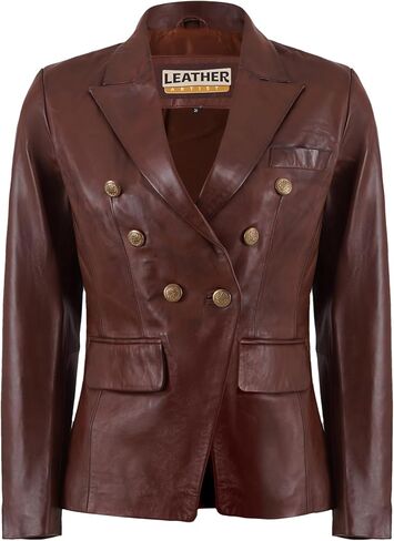 Women’s Double Breasted Lambskin Leather Blazer-Genuine Leather Jacket for Work and Casual Wear in Saudi Arabia