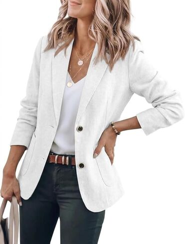 Kinghua Linen Blazer Women Spring Summer Outfits Casual Long Sleeve V Neck Loose Fit Suit Jacket Dressy Jackets with Pockets in Kuwait