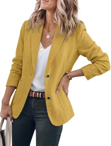 Kinghua Linen Blazer Women Spring Summer Outfits Casual Long Sleeve V Neck Loose Fit Suit Jacket Dressy Jackets with Pockets in Kuwait