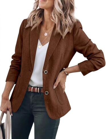 Kinghua Linen Blazer Women Spring Summer Outfits Casual Long Sleeve V Neck Loose Fit Suit Jacket Dressy Jackets with Pockets in Kuwait