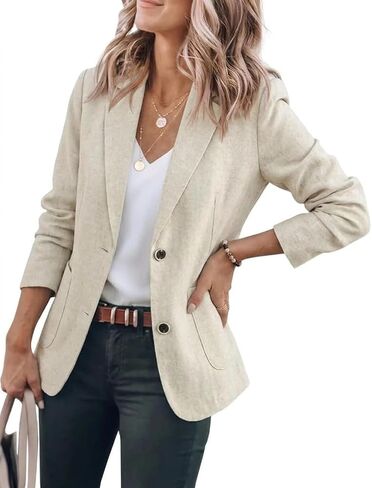 Kinghua Linen Blazer Women Spring Summer Outfits Casual Long Sleeve V Neck Loose Fit Suit Jacket Dressy Jackets with Pockets in Kuwait