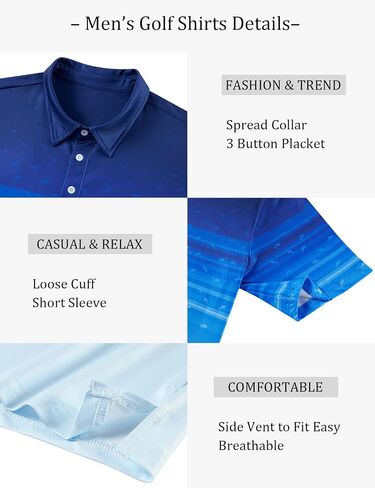 Cozople Golf Polo Shirts for Men Short Sleeve Dry Fit Performance Athletic Moisture Wicking Casual Print Collared Shirt in Kuwait