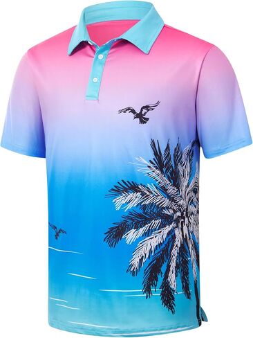 Cozople Golf Polo Shirts for Men Short Sleeve Dry Fit Performance Athletic Moisture Wicking Casual Print Collared Shirt in Kuwait