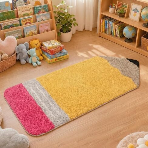 Tinideya Apple Reading Corner Rug for Classroom 27.5x27.5 Inch Non Slip Soft Reading Nook Rug Back to School Doormat for Library Preschool Daycare Playroom(Pencil) in Kuwait