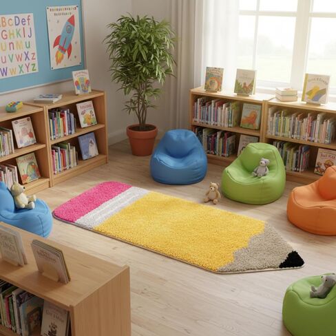 Tinideya Apple Reading Corner Rug for Classroom 27.5x27.5 Inch Non Slip Soft Reading Nook Rug Back to School Doormat for Library Preschool Daycare Playroom(Pencil) in Kuwait