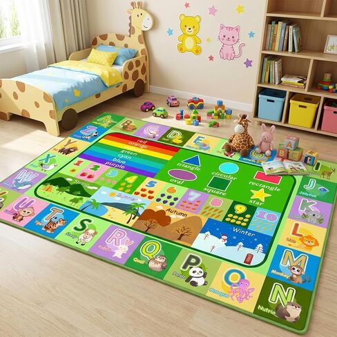 3x5ft Kids Educational Rug, Non-Slip Machine Washable ABC Alphabet Mat & Learning Carpet for Playroom Bedroom, Nursery Floor Play Mat with Numbers, Animals & Seasons, Preschool Classroom Rugs in Saudi Arabia