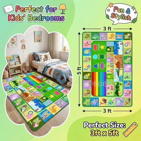 3x5ft Kids Educational Rug, Non-Slip Machine Washable ABC Alphabet Mat & Learning Carpet for Playroom Bedroom, Nursery Floor Play Mat with Numbers, Animals & Seasons, Preschool Classroom Rugs in Saudi Arabia