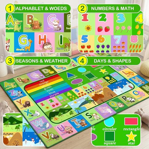 3x5ft Kids Educational Rug, Non-Slip Machine Washable ABC Alphabet Mat & Learning Carpet for Playroom Bedroom, Nursery Floor Play Mat with Numbers, Animals & Seasons, Preschool Classroom Rugs in Saudi Arabia