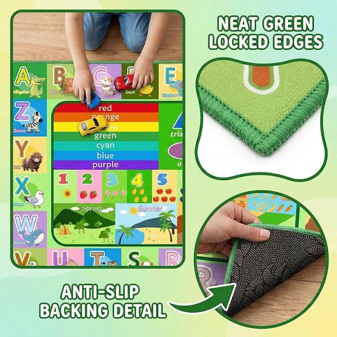 3x5ft Kids Educational Rug, Non-Slip Machine Washable ABC Alphabet Mat & Learning Carpet for Playroom Bedroom, Nursery Floor Play Mat with Numbers, Animals & Seasons, Preschool Classroom Rugs in Saudi Arabia