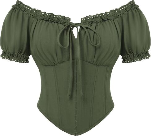 Scarlet Darkness Women Corset Tops Renaissance Off the Shoulder Shirt Teens Summer Dressy Lace Square Neck Blouse in Kuwait