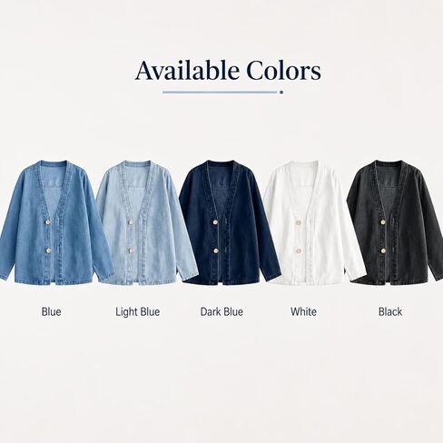 Denim Jacket Cardigan for Women Lightweight V Neck Collarless Jean Jacket, Soft Breathable Stretch Casual Outerwear in Kuwait