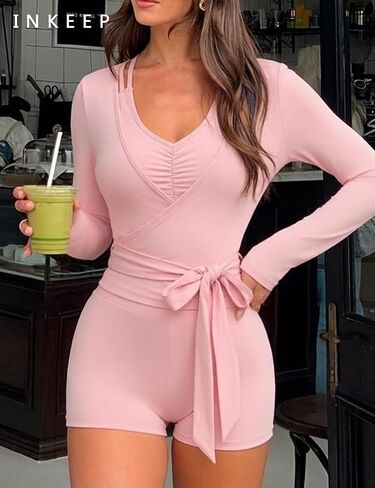Womens 3 Piece Tracksuit Set with Removable Pads Sports Bra, High Waist Biker Shorts, Pilates Wrap Tie Top in Saudi Arabia