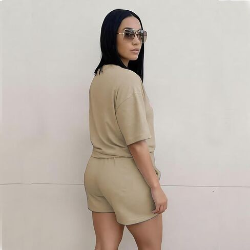 Ulovmi Women 2 Piece Lounge Outfit Graphic Print T Shirt Shorts Set Casual Matching Sweatsuits With Pockets in Kuwait