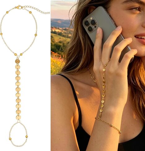 BOMAIL 7Pcs 14K Gold Plated Gold Hand Chain Bracelets for Women | Adjustable Ring Bracelets,Stackable Hand Link Chain,Dainty Gold Jewelry,Durable Accessory,Cute Bracelet in Kuwait