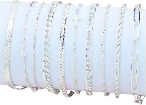 XIANNVXI 10PCS Rose Gold/Silver/Gold Bracelets Stack for Women Dainty Thin Rose Gold Bracelets Set Silver Chain Bracelet Paper Clip Stackable Figaro Paperclip Bracelet Pack for Women in Kuwait