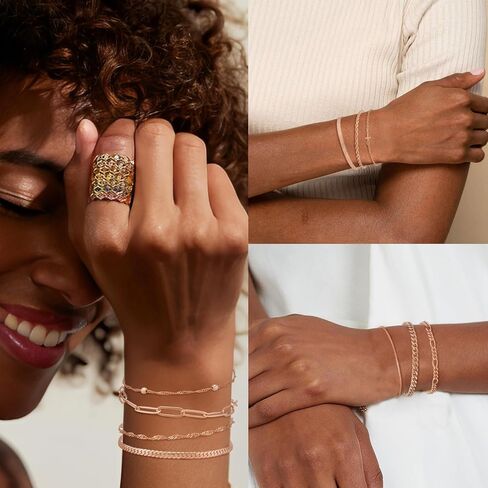 XIANNVXI 10PCS Rose Gold/Silver/Gold Bracelets Stack for Women Dainty Thin Rose Gold Bracelets Set Silver Chain Bracelet Paper Clip Stackable Figaro Paperclip Bracelet Pack for Women in Kuwait