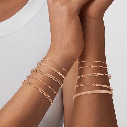 XIANNVXI 10PCS Rose Gold/Silver/Gold Bracelets Stack for Women Dainty Thin Rose Gold Bracelets Set Silver Chain Bracelet Paper Clip Stackable Figaro Paperclip Bracelet Pack for Women in Kuwait