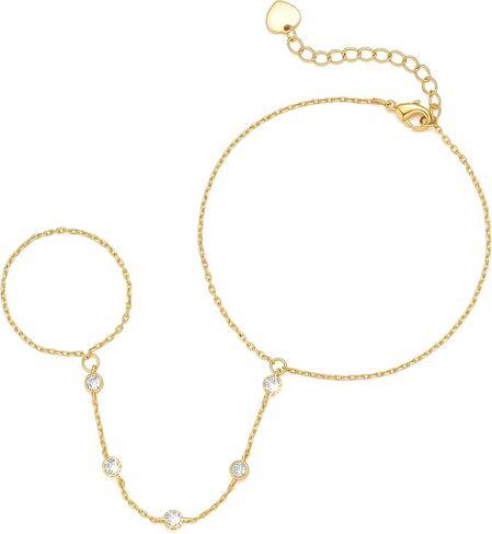 14K Gold Bracelets for Women Trendy Gold Hand Chain Bracelet Womens Bracelets Unique Hand Chain with Finger Loop with Cubic Zirconia Dainty Golden Bracelet for Women Adjustable in Saudi Arabia