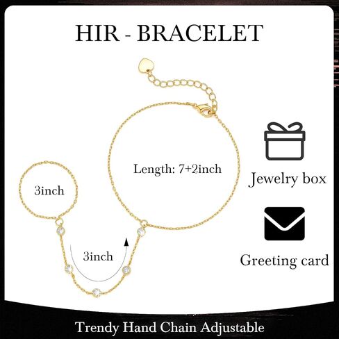 14K Gold Bracelets for Women Trendy Gold Hand Chain Bracelet Womens Bracelets Unique Hand Chain with Finger Loop with Cubic Zirconia Dainty Golden Bracelet for Women Adjustable in Saudi Arabia