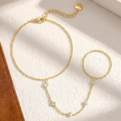 14K Gold Bracelets for Women Trendy Gold Hand Chain Bracelet Womens Bracelets Unique Hand Chain with Finger Loop with Cubic Zirconia Dainty Golden Bracelet for Women Adjustable in Saudi Arabia