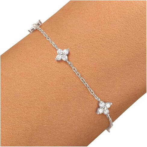 Dainty Silver Gold Bracelet for Women, Trendy Non Tarnish 18K Gold Plated Bracelets, Stackable Waterproof Cute CZ Diamond Flower Charm Bracelet, Jewelry Gifts for Women in Saudi Arabia