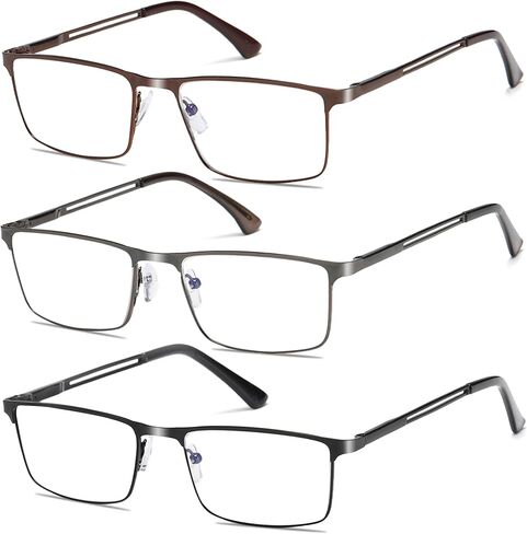 Blue Light Blocking Reading Glasses for Men With Spring Hinge Metal Full Frame Lightweight Readers Classic Trend in Saudi Arabia