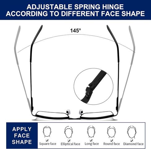 Blue Light Blocking Reading Glasses for Men With Spring Hinge Metal Full Frame Lightweight Readers Classic Trend in Saudi Arabia