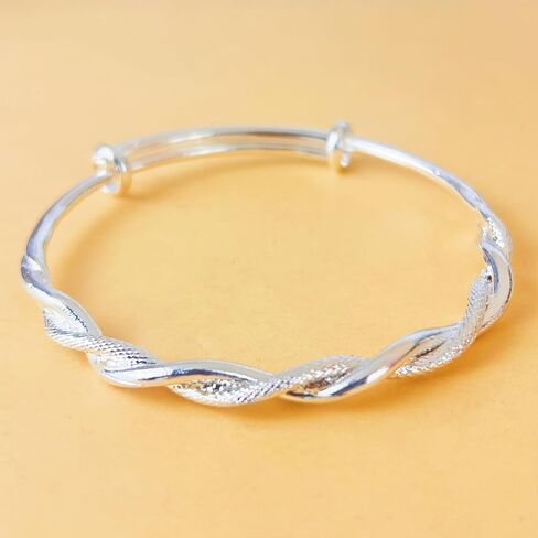 Adjustable Sterling Silver Bangle – Matte Ubi-Mos Design Sliding Bracelet in Kuwait