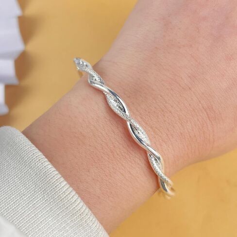 Adjustable Sterling Silver Bangle – Matte Ubi-Mos Design Sliding Bracelet in Kuwait
