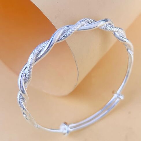 Adjustable Sterling Silver Bangle – Matte Ubi-Mos Design Sliding Bracelet in Kuwait