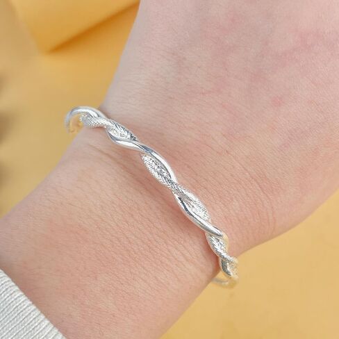 Adjustable Sterling Silver Bangle – Matte Ubi-Mos Design Sliding Bracelet in Kuwait