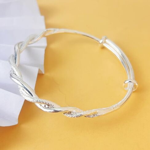 Adjustable Sterling Silver Bangle – Matte Ubi-Mos Design Sliding Bracelet in Kuwait