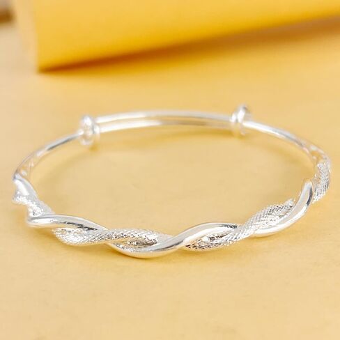 Adjustable Sterling Silver Bangle – Matte Ubi-Mos Design Sliding Bracelet in Kuwait