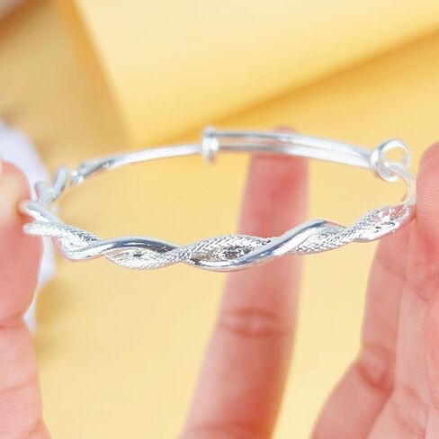 Adjustable Sterling Silver Bangle – Matte Ubi-Mos Design Sliding Bracelet in Kuwait