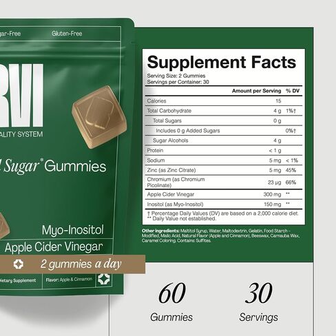 URVI® Blood Sugar Support Gummies – 300mg Apple Cider Vinegar ACV, 150mg Myo Inositol, Chromium & Zinc – for Metabolism & Energy – Keto, Sugar-Free – Apple Cinnamon Flavor – 60 Gummies in Saudi Arabia