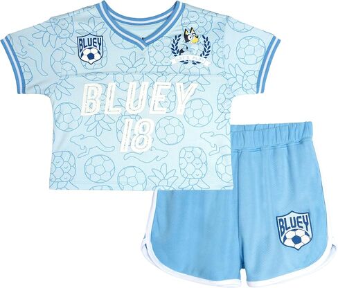 طقم تي شيرت وشورت رياضي لكرة القدم للفتيات من Bluey مقاسات الأطفال الصغار إلى الأطفال الكبار (2T - 10-12) in Kuwait