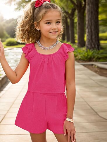 Girls Short Sleeve Top & Shorts 2 Pack Cute Summer Outfit Bundle Soft Mix Match Play Wear in Kuwait