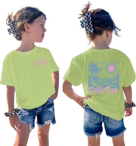 Girl's Hawaiian Graphic Tees Cute Preppy Shirts for Kids Salty Beach Printed Tshirt Casual Summer Tops in Kuwait