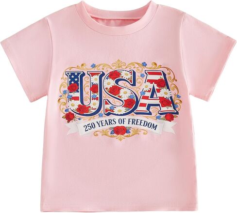 Kids Toddler Little Girls 250 Years Anniversary USA Shirt 250th Birthday 4th of July T-Shirt Patriotic Top in Kuwait