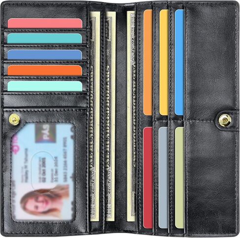 محفظة Airkit رفيعة للنساء، محفظة رفيعة لمنع RFID للسيدات، حامل بطاقات ائتمان بسيط مع جيب بسحاب، لون أزرق مخضر ساتان in Kuwait