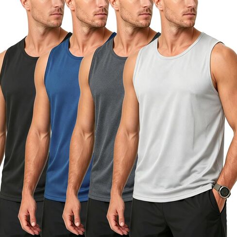 4 Pack Men’s Workout Tank Tops Mesh Sleeveless Shirts Quick Dry Athletic Muscle Gym Running Shirts in Saudi Arabia