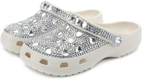 Women's Plus Size Rhinestone Platform Clogs, Sparkly Bling Garden Shoes Jeweled EVA Sandals with Adjustable Strap for Beach & Daily Wear in Kuwait