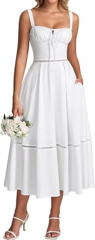 Colysmo Floral Corset Midi Dress for Women 2026 Lace Up Flowy A Line Summer Wedding Guest Dresses with Pockets in Saudi Arabia