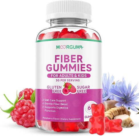 Fiber Gummies for Digestive Health & Regularity, Sugar-Free High Fiber Supplement for Adults & Kids, Soluble Dietary Fiber, Vegan Fiber Supplements for Men & Women, 60 Count in Saudi Arabia