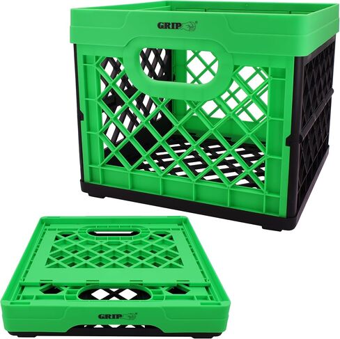 GRIP Folding Stackable Storage Bin, 6 Gallon - Dimensions: 13" x 13" x 11" - Milk Crate - Capacity: 50 lbs - Heavy Duty, Plastic Collapsible Crate for Sporting Goods, Toys, Pool Toys, Decor, Files in Saudi Arabia