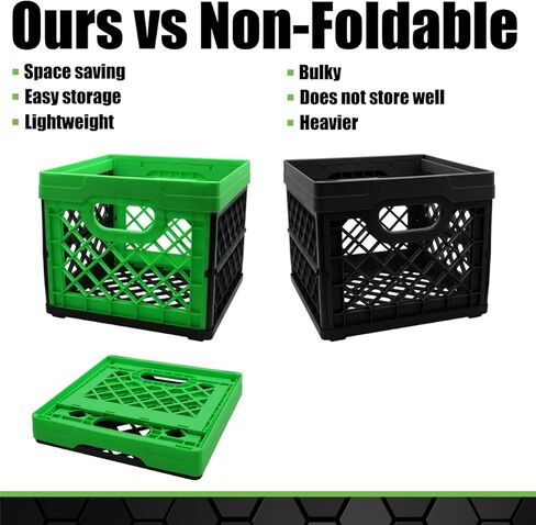 GRIP Folding Stackable Storage Bin, 6 Gallon - Dimensions: 13" x 13" x 11" - Milk Crate - Capacity: 50 lbs - Heavy Duty, Plastic Collapsible Crate for Sporting Goods, Toys, Pool Toys, Decor, Files in Saudi Arabia