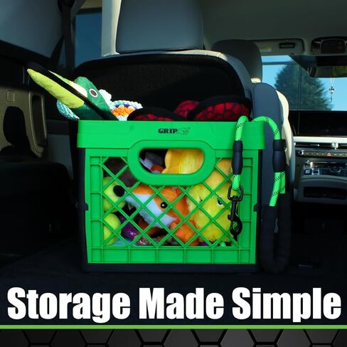 GRIP Folding Stackable Storage Bin, 6 Gallon - Dimensions: 13" x 13" x 11" - Milk Crate - Capacity: 50 lbs - Heavy Duty, Plastic Collapsible Crate for Sporting Goods, Toys, Pool Toys, Decor, Files in Saudi Arabia
