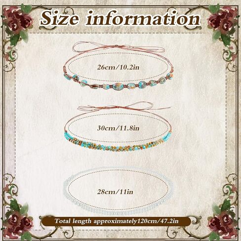 3Pcs Adjustable Cowboy Hat Band for Women Men, Turquoise Cowboy Beaded Bands, Cowgirl Rope Belt, Turquoise Hand Made Replaceable Beaded Belt for Panama Fedora in Kuwait